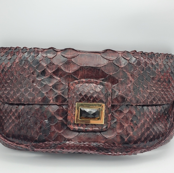Kara Ross Bag, Wine/ Burgundy in Color, Python Snakeskin, Pre-owned, Beautiful! - Picture 1 of 4